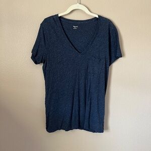 Madewell Dark Blue V Neck Short Sleeve Tee Shirt with Pocket